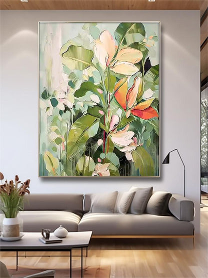 Vibrant Floral Oil Painting on Canvas - Colorful Nature-Inspired Wall Art Decor