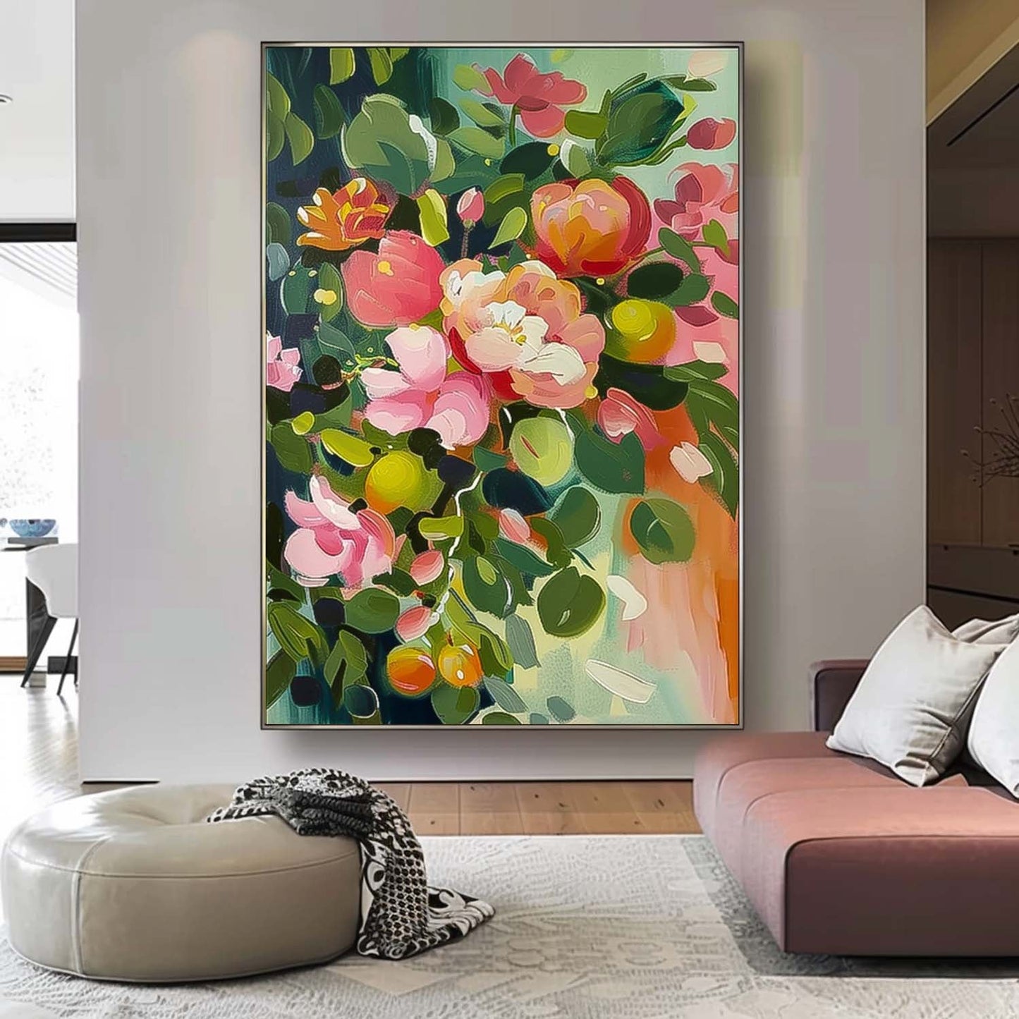 Vibrant Floral Oil Painting for Home Decor - Colorful Blossoms in Bloom
