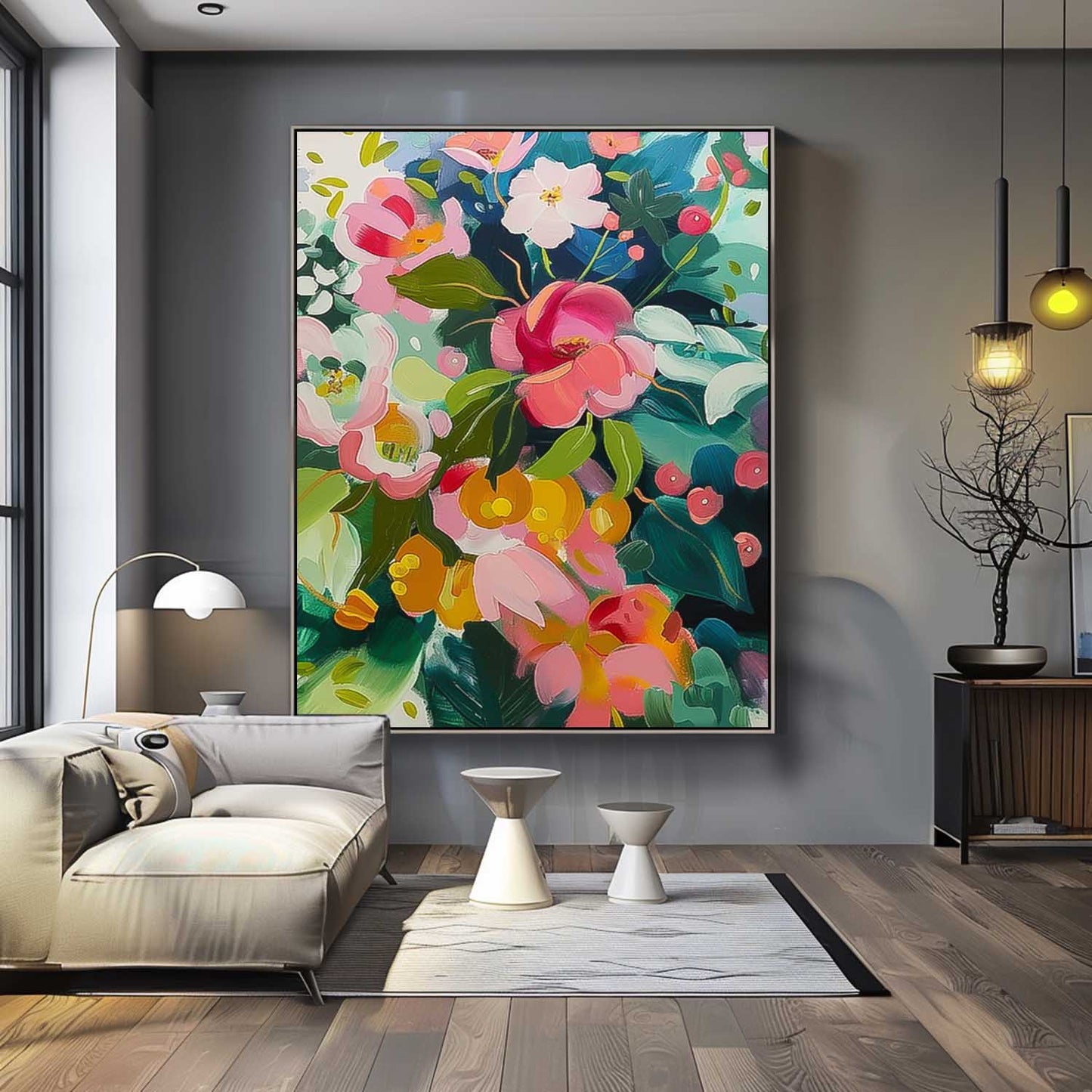 Vibrant Floral Oil Painting for Home Decor – Colorful Flower Art on Canvas