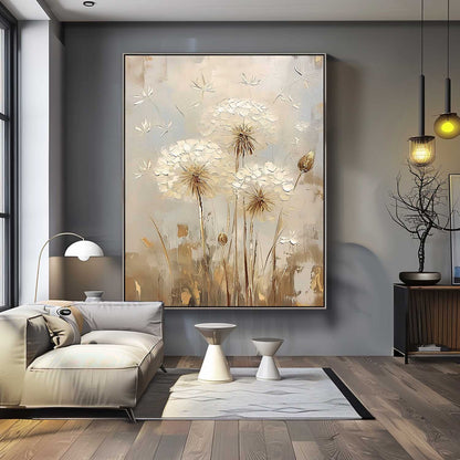 Elegant White Flower Oil Painting for Modern Home Decor