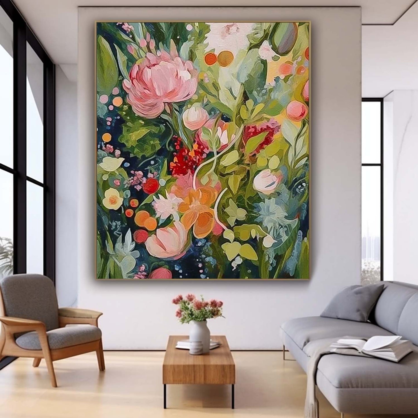 Vibrant Floral Oil Painting for Home Decor and Wall Art