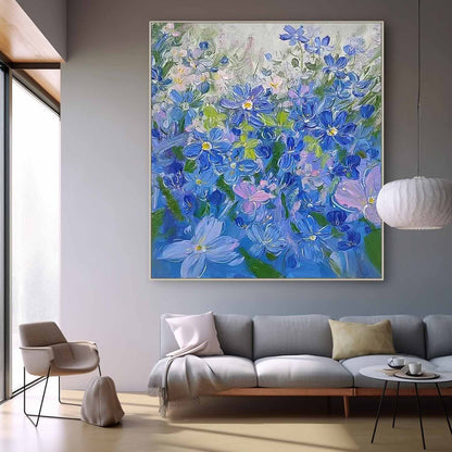 Vibrant Blue Floral Oil Painting for Home Decor and Art Collectors