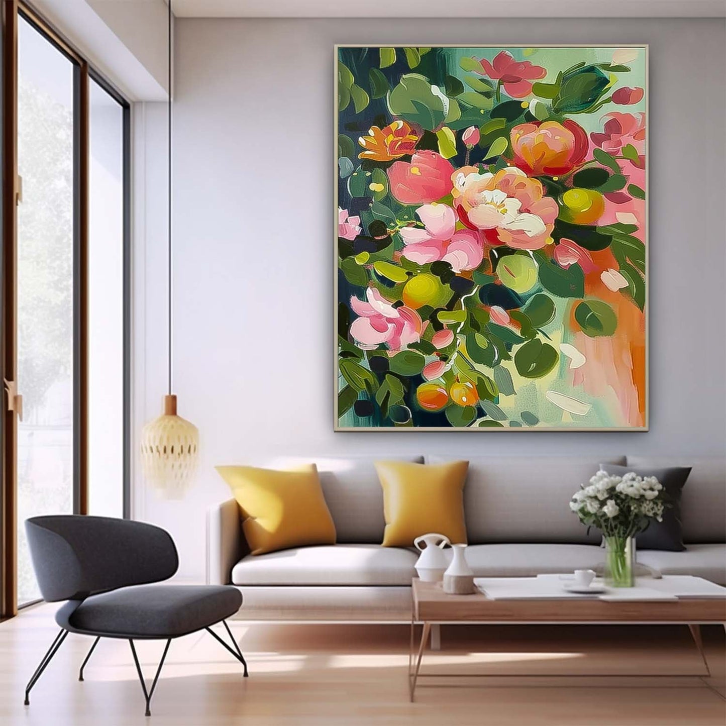 Vibrant Floral Oil Painting for Home Decor - Colorful Blossoms in Bloom