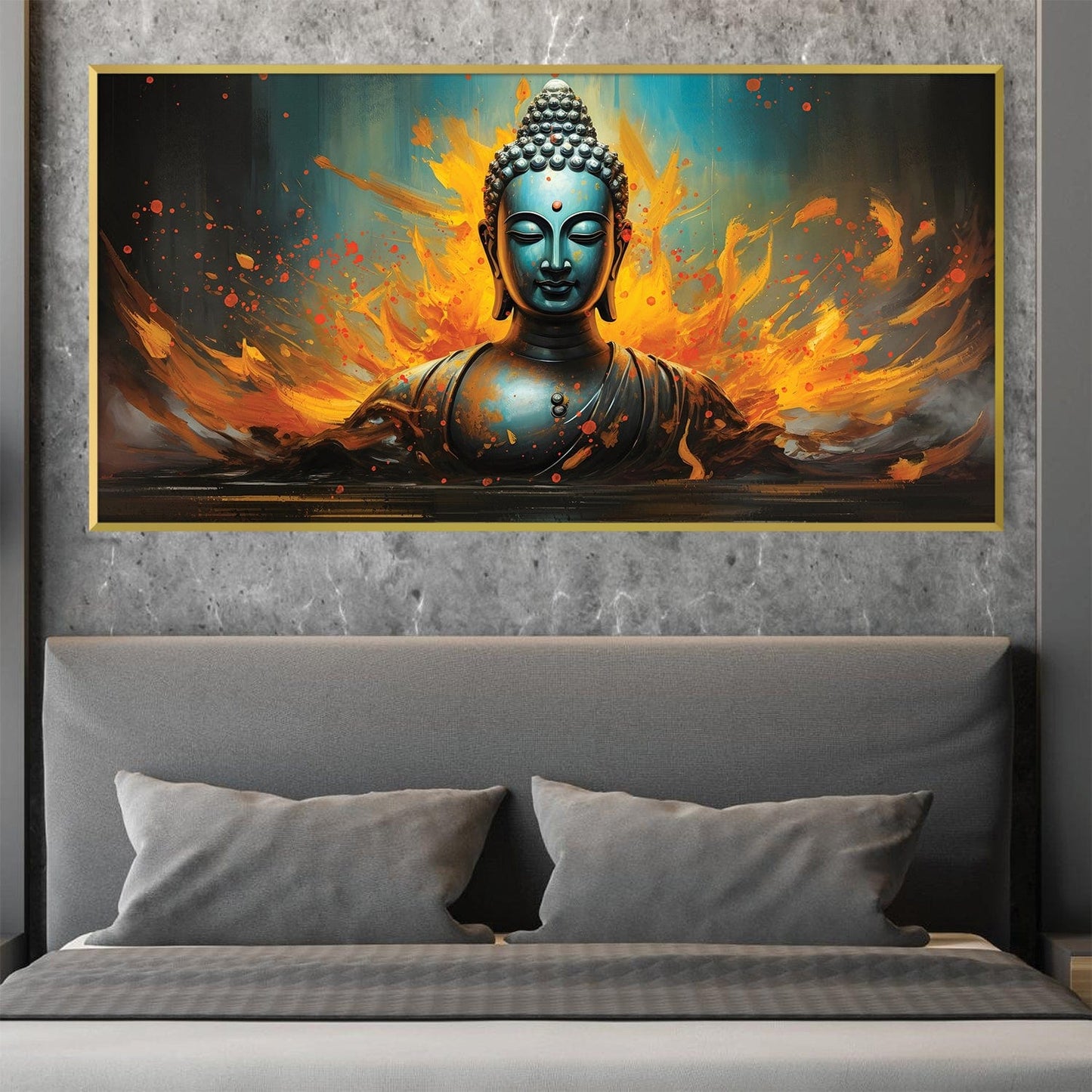 Vibrant Buddha Oil Painting with Dynamic Color Splash for Modern Decor