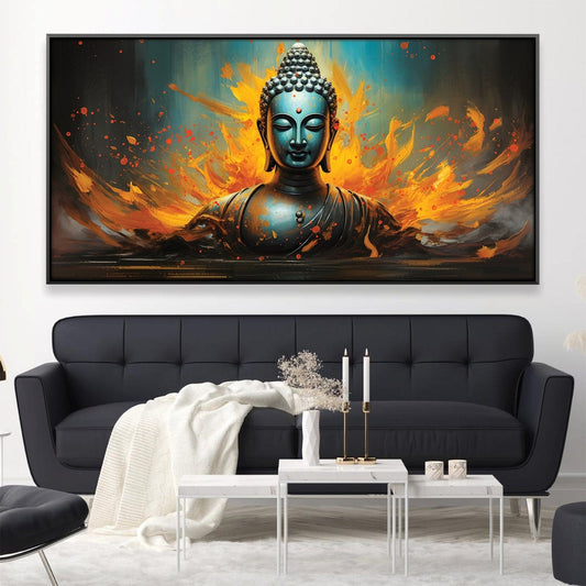 Vibrant Buddha Oil Painting with Dynamic Color Splash for Modern Decor