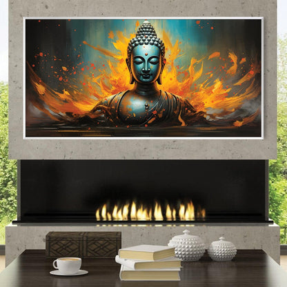 Vibrant Buddha Oil Painting with Dynamic Color Splash for Modern Decor