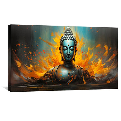 Vibrant Buddha Oil Painting with Dynamic Color Splash for Modern Decor