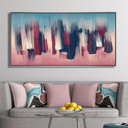 Abstract Burgundy and Denim Oil Painting for Modern Home Decor