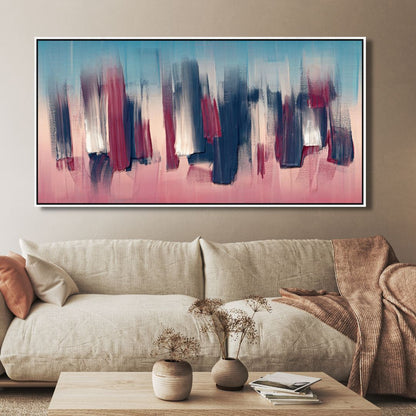 Abstract Burgundy and Denim Oil Painting for Modern Home Decor