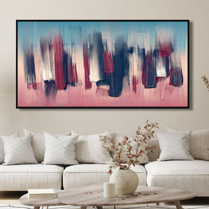 Abstract Burgundy and Denim Oil Painting for Modern Home Decor