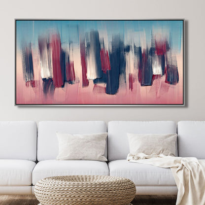 Abstract Burgundy and Denim Oil Painting for Modern Home Decor