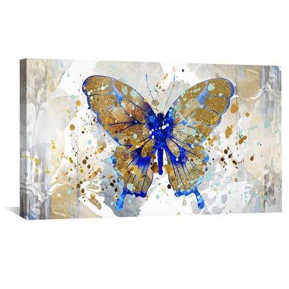 Vibrant Gold and Blue Butterfly Abstract Oil Painting for Modern Decor