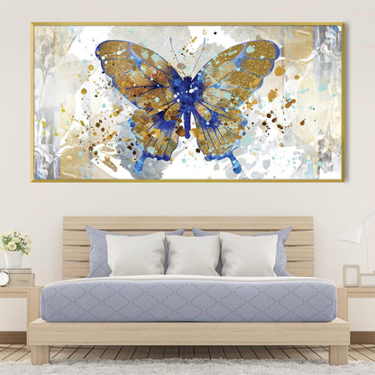 Vibrant Gold and Blue Butterfly Abstract Oil Painting for Modern Decor