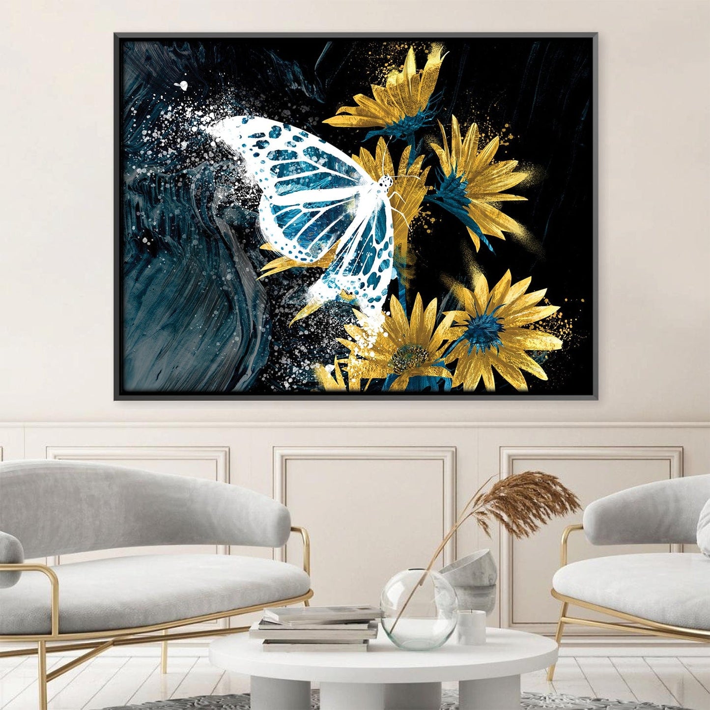 Vibrant Butterfly and Sunflower Oil Painting for Modern Home Decor