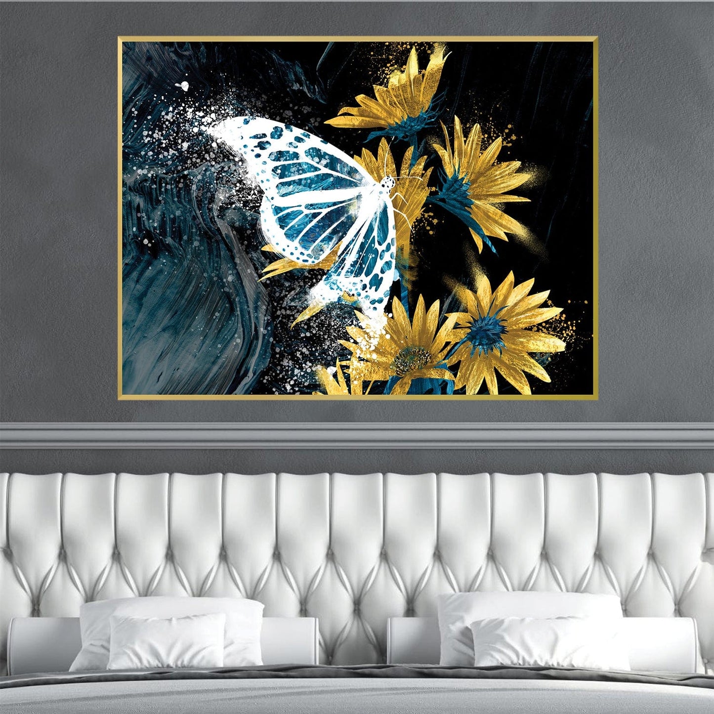 Vibrant Butterfly and Sunflower Oil Painting for Modern Home Decor