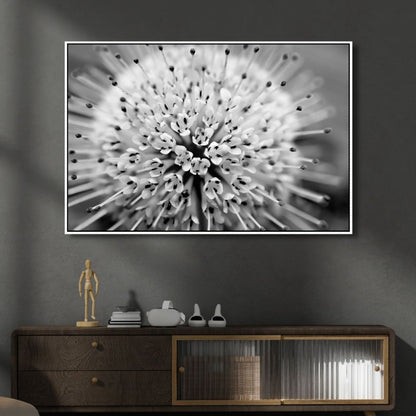 Stunning Button Bush Oil Painting in Monochrome - Elegant Abstract Floral Artwork