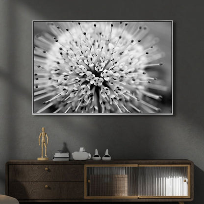 Stunning Button Bush Oil Painting in Monochrome - Elegant Abstract Floral Artwork