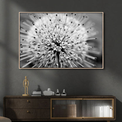 Stunning Button Bush Oil Painting in Monochrome - Elegant Abstract Floral Artwork