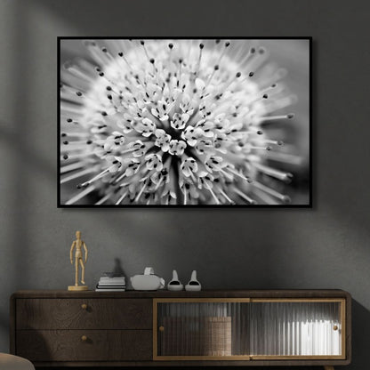 Stunning Button Bush Oil Painting in Monochrome - Elegant Abstract Floral Artwork