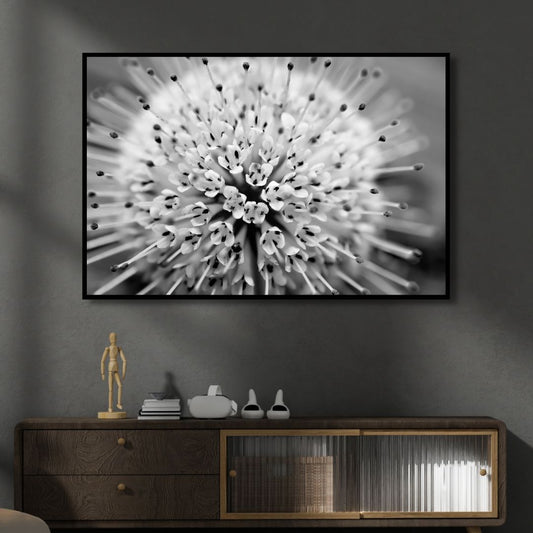 Stunning Button Bush Oil Painting in Monochrome - Elegant Abstract Floral Artwork
