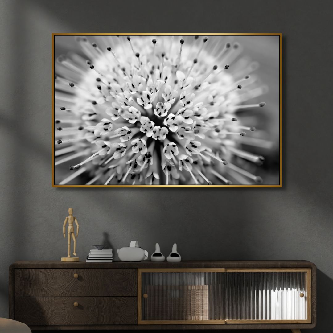 Stunning Button Bush Oil Painting in Monochrome - Elegant Abstract Floral Artwork