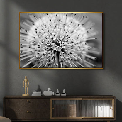 Stunning Button Bush Oil Painting in Monochrome - Elegant Abstract Floral Artwork