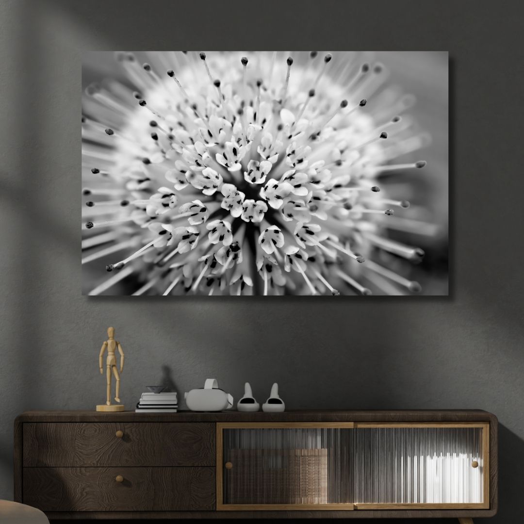 Stunning Button Bush Oil Painting in Monochrome - Elegant Abstract Floral Artwork