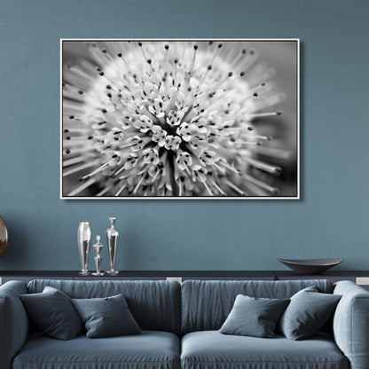 Stunning Button Bush Oil Painting in Monochrome - Elegant Abstract Floral Artwork