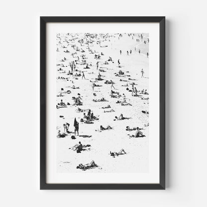 Beach Day Bliss: A Black and White Oil Painting of Sunbathers at Bondi Beach