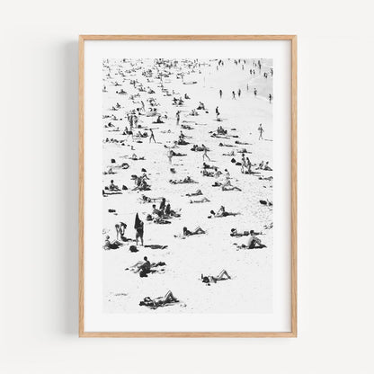 Beach Day Bliss: A Black and White Oil Painting of Sunbathers at Bondi Beach
