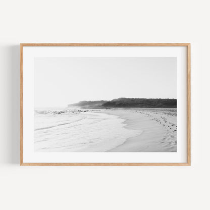 Serene Black and White Maroubra Beach Scene Oil Painting
