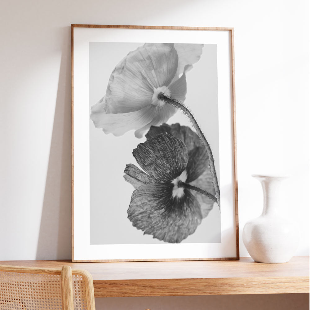 Elegant Black and White Poppy Floral Oil Painting for Home Decor