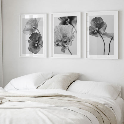 Elegant Black and White Poppy Floral Oil Painting for Home Decor