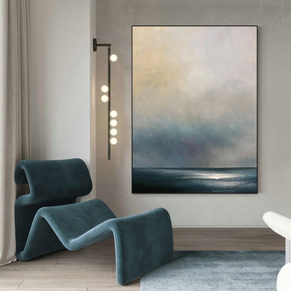 Serene Modern Abstract Ocean Landscape Oil Painting for Home Decor