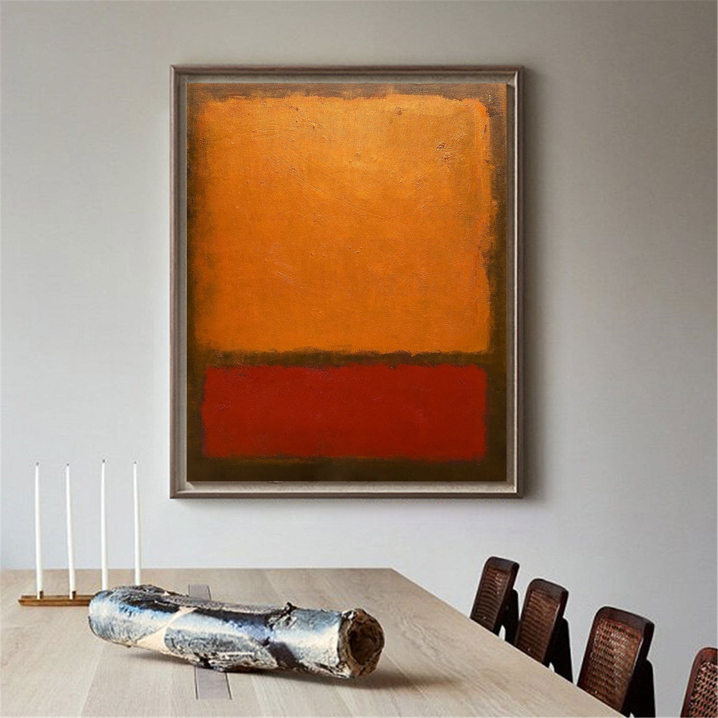 Vibrant Red and Orange Abstract Minimalist Oil Painting for Modern Decor