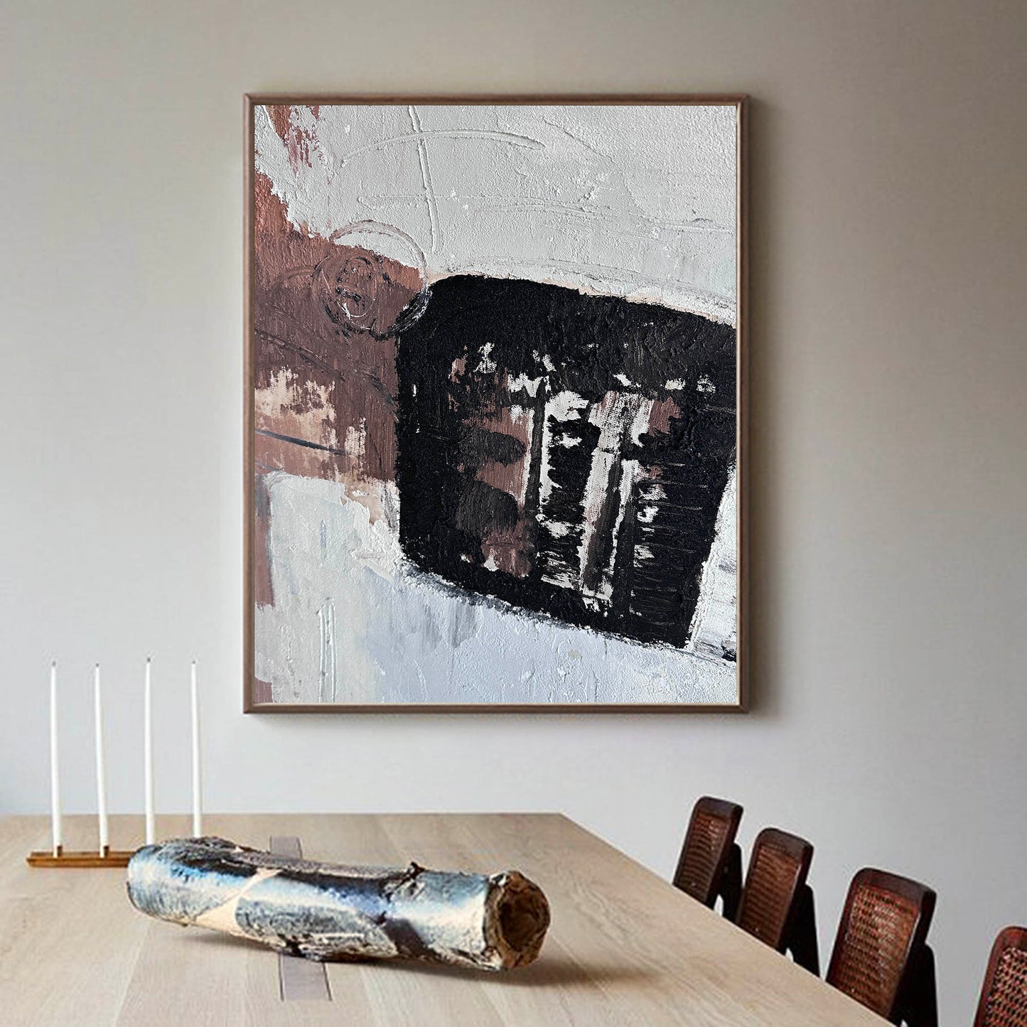 Contemporary Abstract Oil Painting with Bold Textures and Earthy Tones