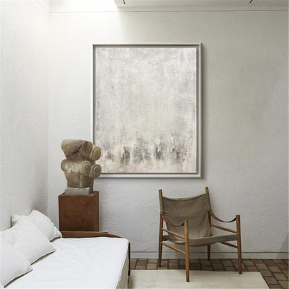 Elegant Gray and White Minimalist Oil Painting for Modern Home Decor