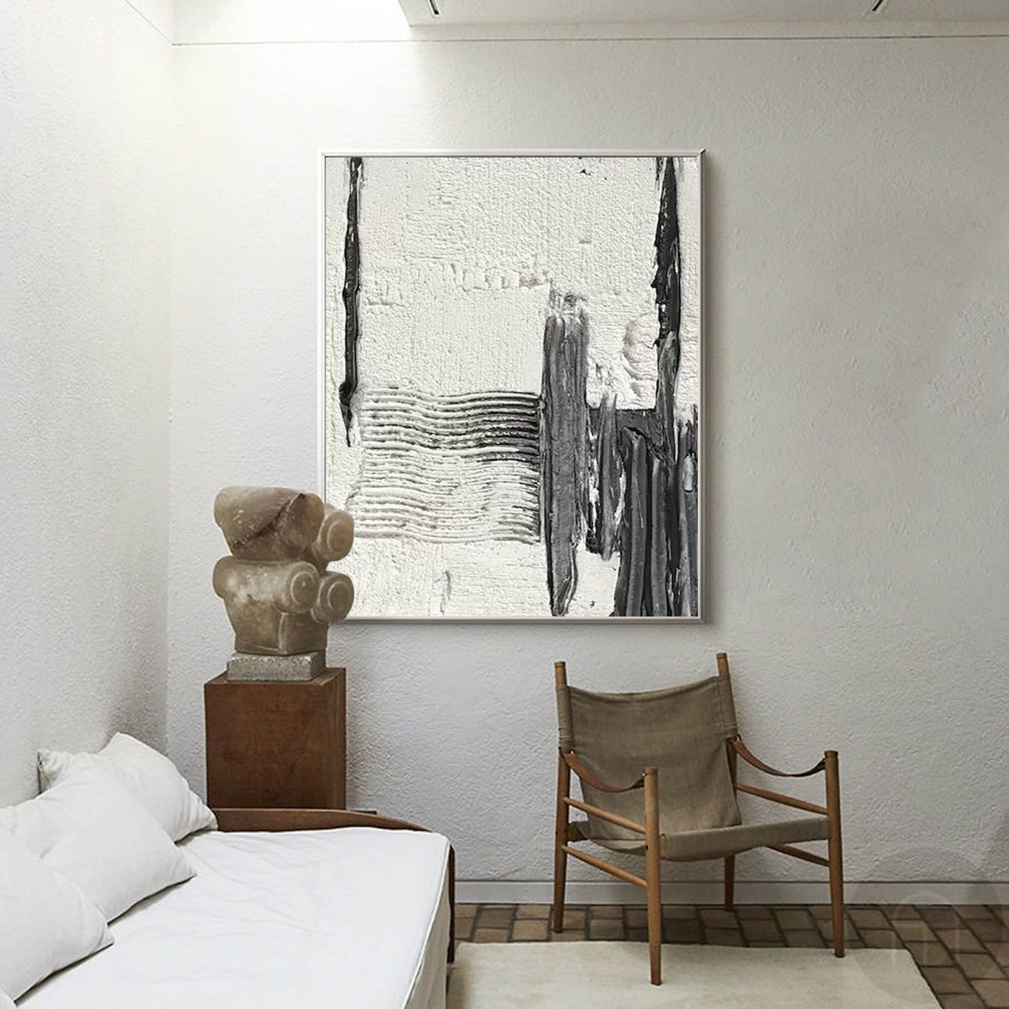 Contemporary Black and White Abstract Oil Painting for Modern Home Decor