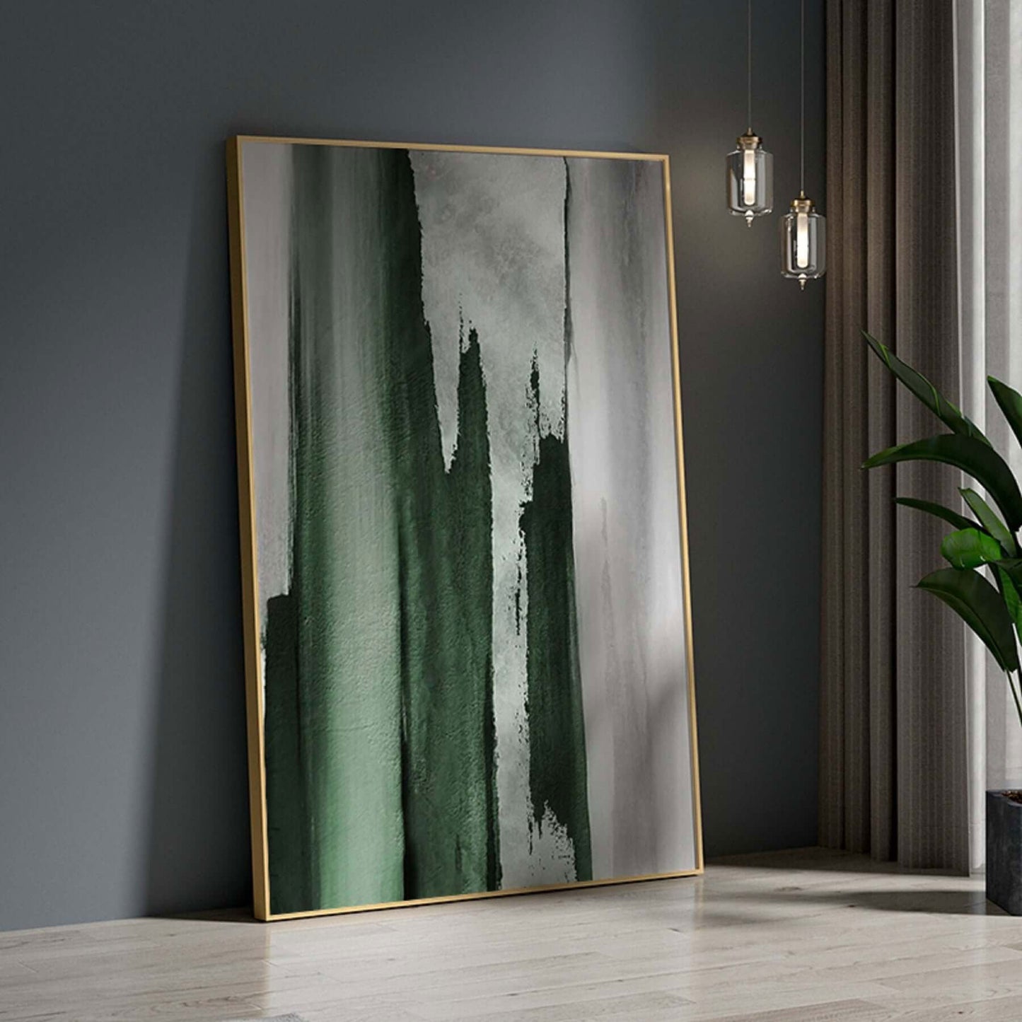 Abstract Green Serenity: Elegant Modern Oil Painting for Contemporary Spaces