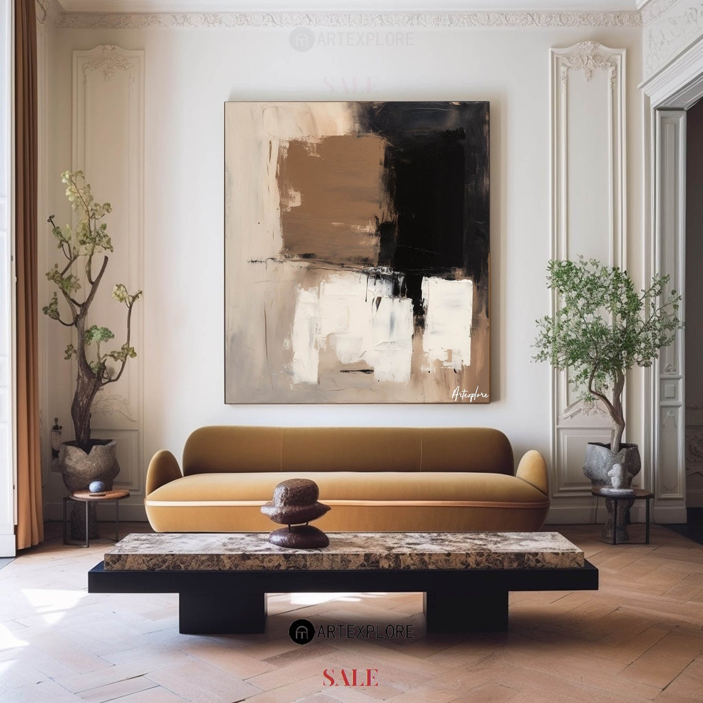 Contemporary Abstract Oil Painting with Earthy Tones and Bold Brushstrokes