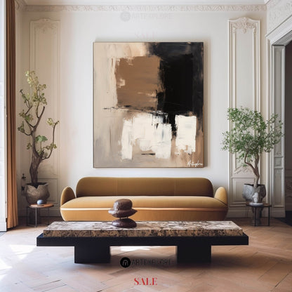 Contemporary Abstract Oil Painting with Earthy Tones and Bold Brushstrokes