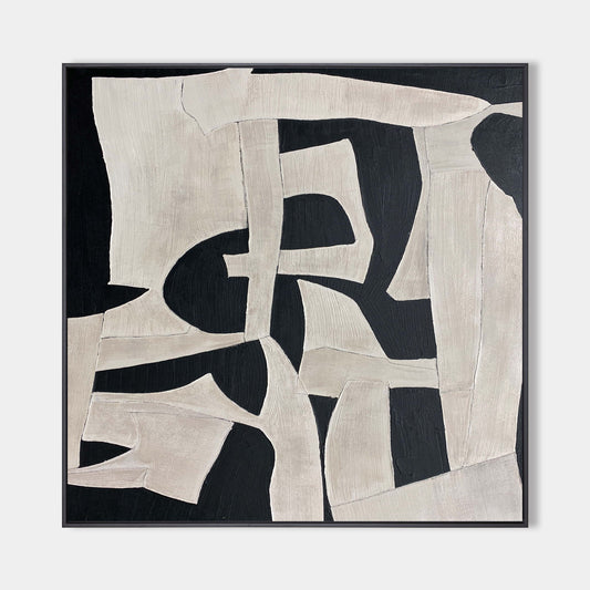 Chic Modern Abstract Oil Painting in Black and White for Stylish Home Décor
