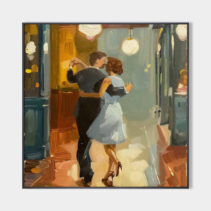 Romantic Dance in Modern American Oil Painting - Captivating Wall Art