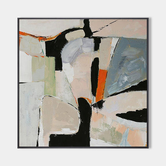 Modern Abstract Oil Painting with Geometric Shapes and Soft Colors