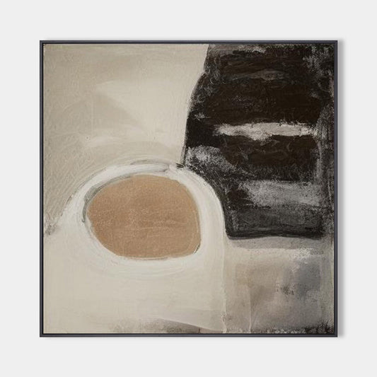 Contemporary Beige and Black Abstract Oil Painting for Modern Home Décor