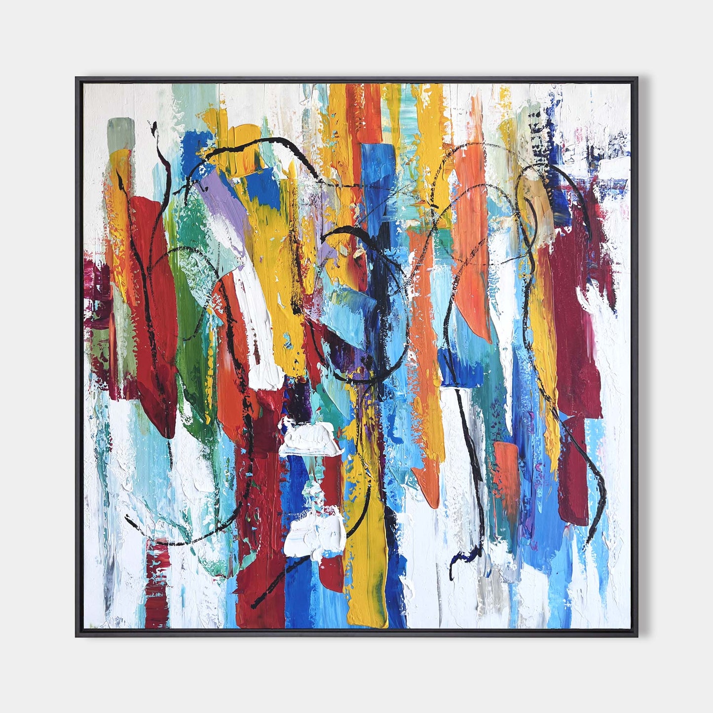 Vibrant Abstract Oil Painting with Colorful Geometric Shapes for Modern Decor