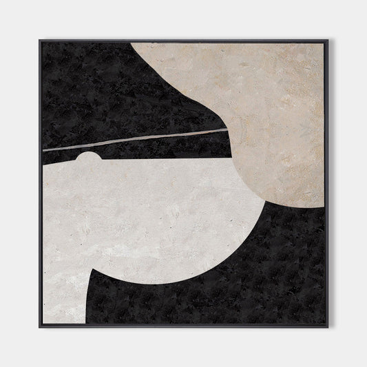 Large Minimalist Black and White Oil Painting for Modern Home Decor