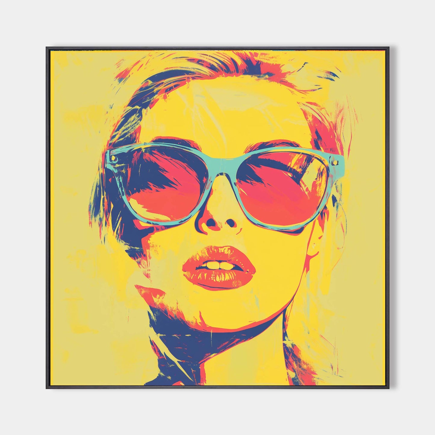 Vibrant Modern Abstract Portrait with Bold Colors and Glamorous Sunglasses