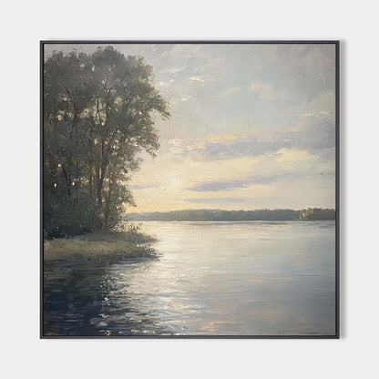 Serene Sunset Reflections on Water - Modern Oil Landscape Painting for Home Decor