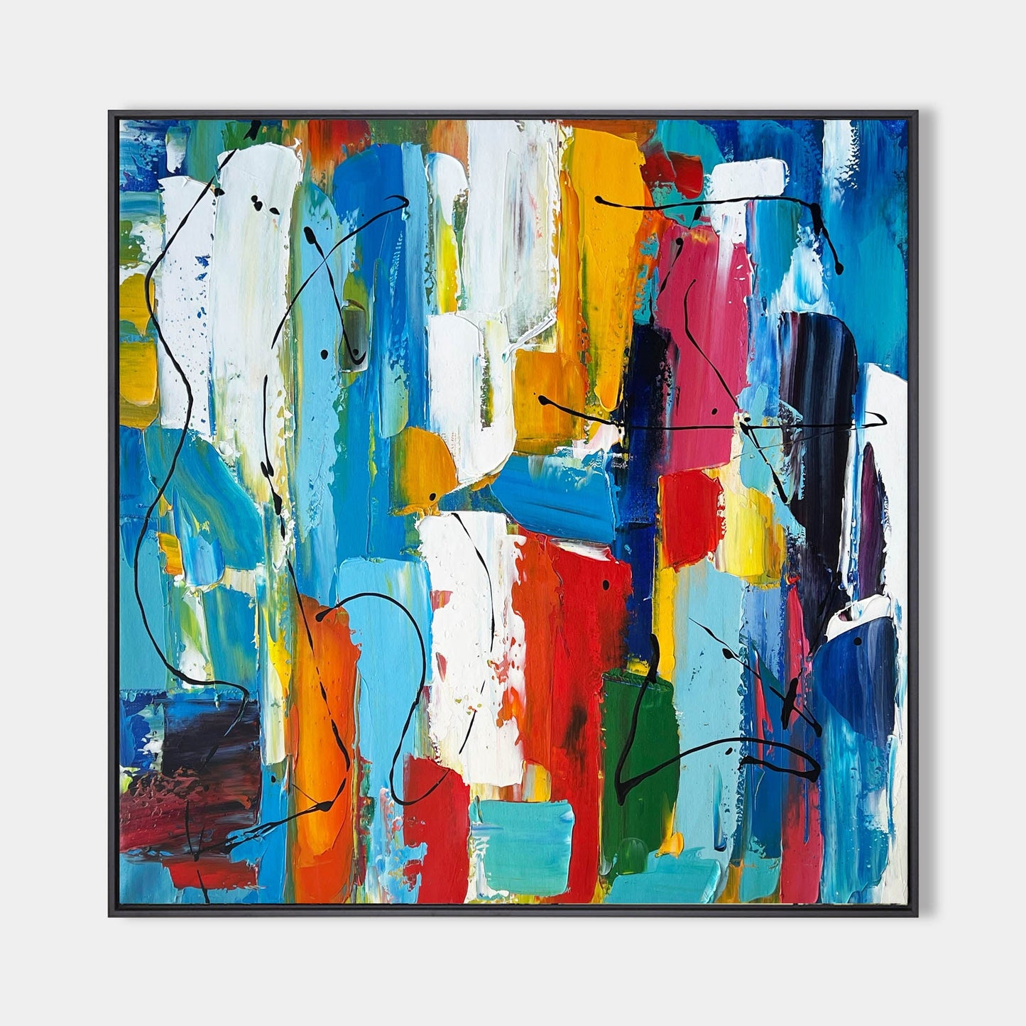 Vibrant Abstract Oil Painting with Colorful Blocks and Dynamic Brush Strokes